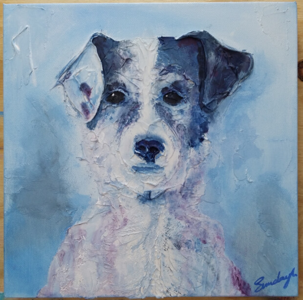 Blue Jack Russell - an Acrylic painting by Abstract Artist SundayL