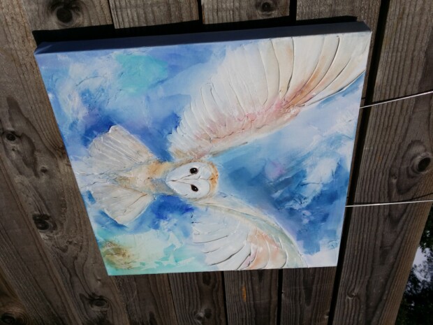 On Silent Wings by Artist SundayL - hanging
